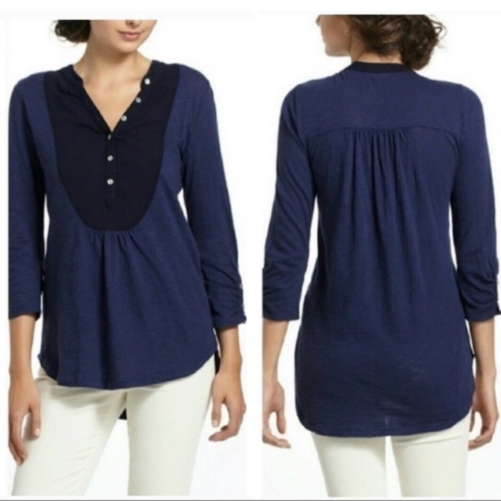 Anthropologie‎ Meadow Rue Navy Blue Amira Tunic Button Bib Medium